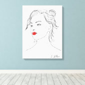 Liniengrafiken | Frau in Rotem Lipstick Leinwanddruck (Insitu (Holzboden))
