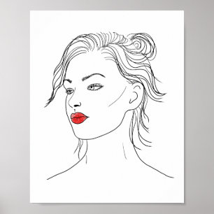 Liniengrafiken   Frau in Rotem Lipstick Poster