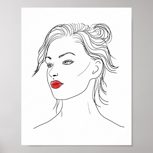 Liniengrafiken | Frau in Rotem Lipstick Poster (Vorne)