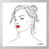 Liniengrafiken | Frau in Rotem Lipstick Poster (Vorne)