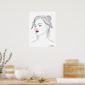 Liniengrafiken | Frau in Rotem Lipstick Poster (Küche)