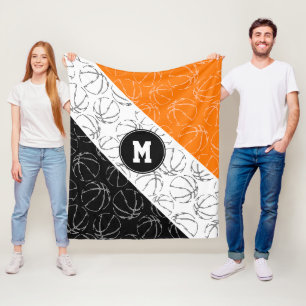 Linienkunst-Basketbälle Muster auf Orange Weiß Sch Fleecedecke