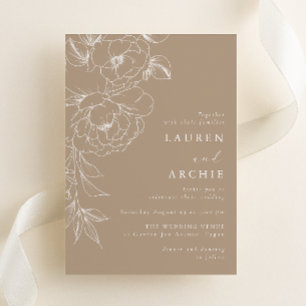 Linienkunst Blumen Elegante Hochzeit Einladung