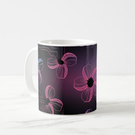 Linienkunst der Kirschblüte in Neonfarben Kaffeetasse (Vorderseite Links)