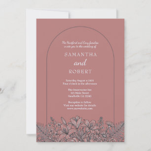 Linienkunst Floral Dusty Pink Hochzeit Einladung