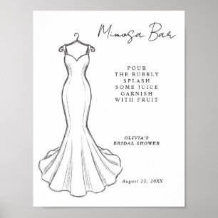 Linienkunst Minimalistische Hochzeitskleid Mimose  Poster