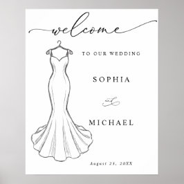 Linienkunst Minimalistisches Hochzeitskleid Willko Poster