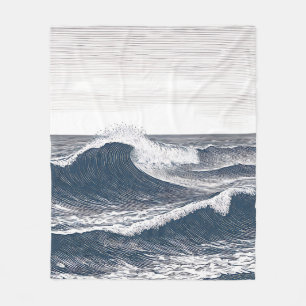 Linienkunst Ozeanwelle monochrome Woge Fleecedecke