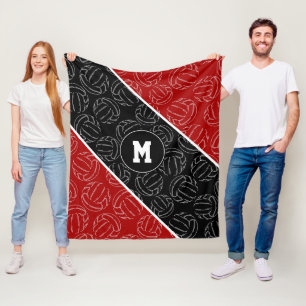 Linienkunst-Volleybälle Muster auf Rot-Schwarz Fleecedecke