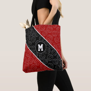 Linienkunst-Volleybälle Muster auf Rot-Schwarz Tasche