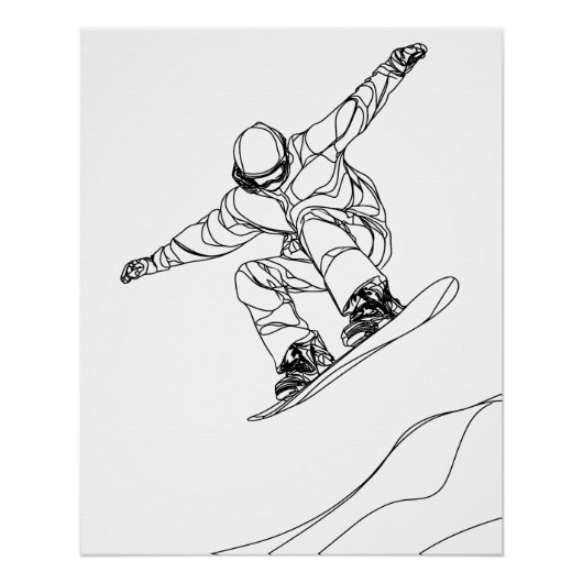 Linienkunstillustration eines Snowboarders Poster (Vorderseite)