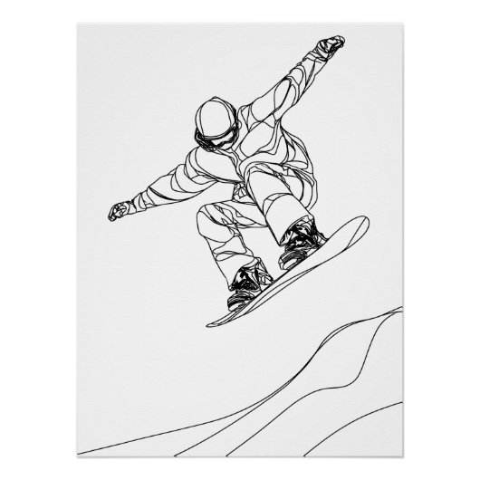 Linienkunstillustration eines Snowboarders Poster (Vorderseite)
