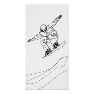 Linienkunstillustration eines Snowboarders Poster