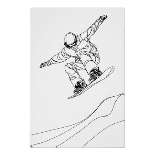 Linienkunstillustration eines Snowboarders Poster
