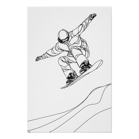 Linienkunstillustration eines Snowboarders Poster (Vorderseite)