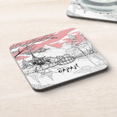 Linienmalerei des japanischen Tempelsees Getränkeuntersetzer (Linke Seite)