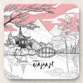 Linienmalerei des japanischen Tempelsees Getränkeuntersetzer (Vorderseite)