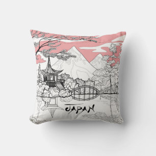 Linienmalerei des japanischen Tempelsees Kissen