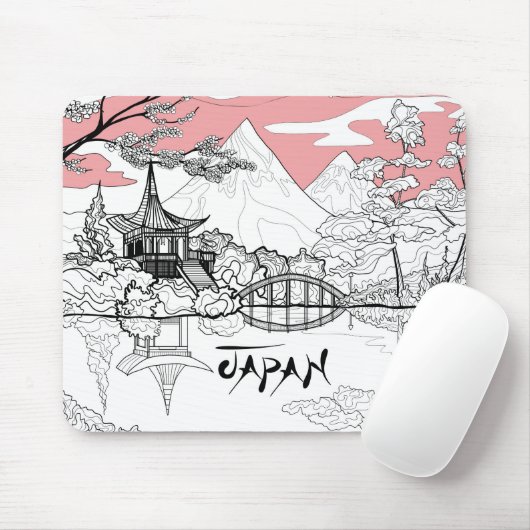 Linienmalerei des japanischen Tempelsees Mousepad (Mit Mouse)
