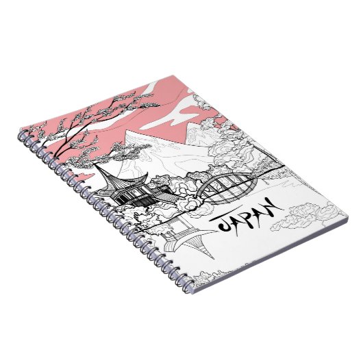 Linienmalerei des japanischen Tempelsees Notizblock (Rechte Seite)
