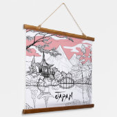 Linienmalerei des japanischen Tempelsees Wandteppich Mit Holzrahmen (Gewinkelt)