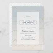 Linierte Cloud 9 Blue Sky Wassercolor-Brautparty Einladung (Vorne/Hinten)