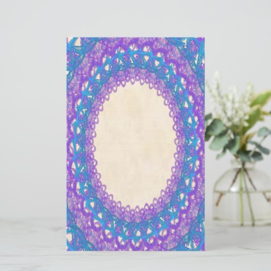 Linierte Lila blaue Spitzen p2 Stationery Pages Briefpapier (Stehend Vorderseite)