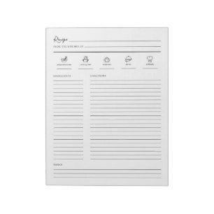 Linierte Minimalistische moderne Rezept-Sheet-Cook Notizblock