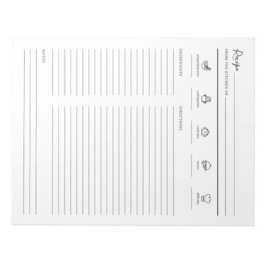 Linierte Minimalistische moderne Rezept-Sheet-Cook Notizblock (Vorderseite)