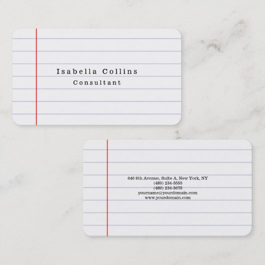 Liniertes Papier Schlicht Minimalistisch kreativ M Visitenkarte (Vorne/Hinten)