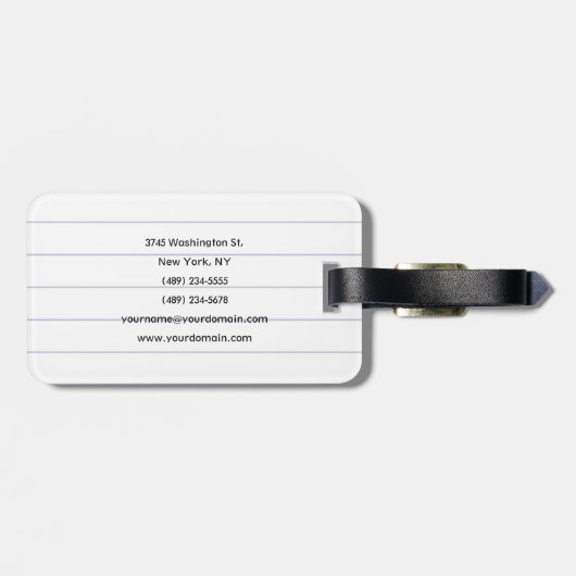 Liniertes Papier Schlicht Modernes Minimalistisch Gepäckanhänger (Rückseite horizontal)