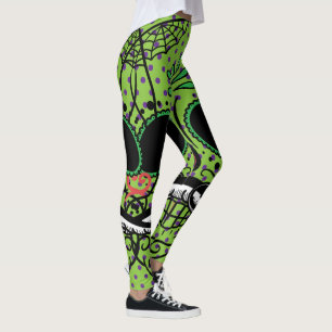 Linke Green Lila Polka Dots Sugar Skull Leggings