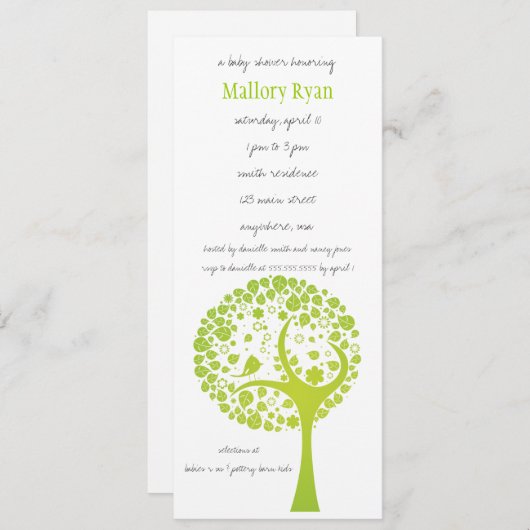 Linke grüne Blütenbaum Kinderdusche Einladung (Vorne/Hinten)