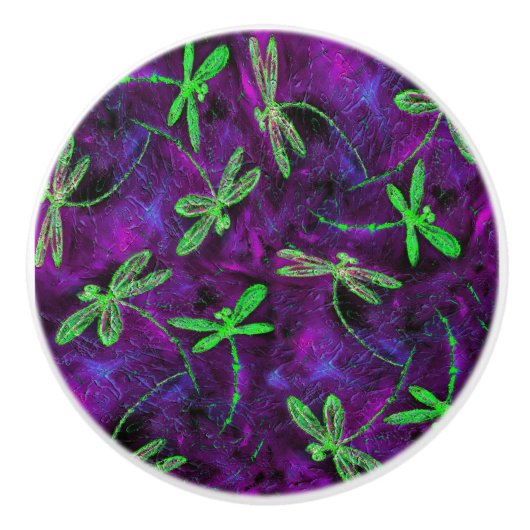 Linke grüne Libellen auf heiß rosa und Lila Keramikknauf (Vorderseite)