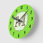 Linke grüne Quarterfolie Latti Monogram Wall Clock Runde Wanduhr (Winkel)