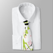 Linke, grüne und schwarze Zweige, rot-rosa Blume Krawatte (Gebunden)