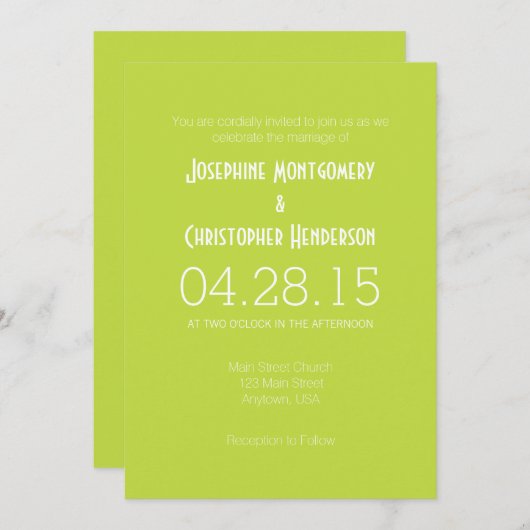 Linke grünes Weiß Moderne Hochzeitseinladung Einladung (Vorne/Hinten)