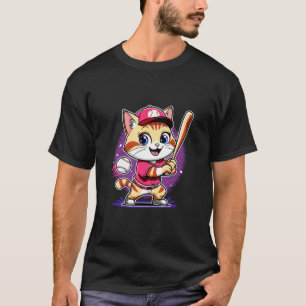 Linke Softball Baseball Katze Spieler Bekleidung f T-Shirt