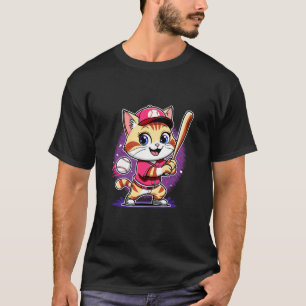 Linke Softball Baseball Katze Spieler Bekleidung f T-Shirt