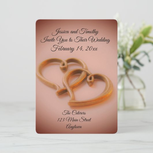 Linked Hearts Wedding Einladung (Stehend Vorderseite)