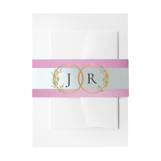 Linked Leaf Monogram - Rose Pink Einladungsbanderole (Vorderseite Beispiel)