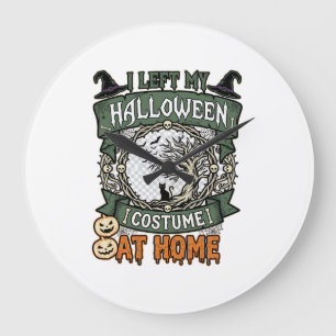 Linkes Halloween-Kostüm Zuhause Baum Katze Kürbiss Große Wanduhr