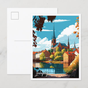 Linkoping Schweden Reisen Vintage Illustration Postkarte