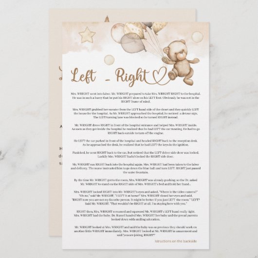 Links Baby Bear Baby Dusche (Vorne/Hinten)