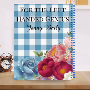 Links blaues Kariertes Blumendesign Personalisiert Notizblock