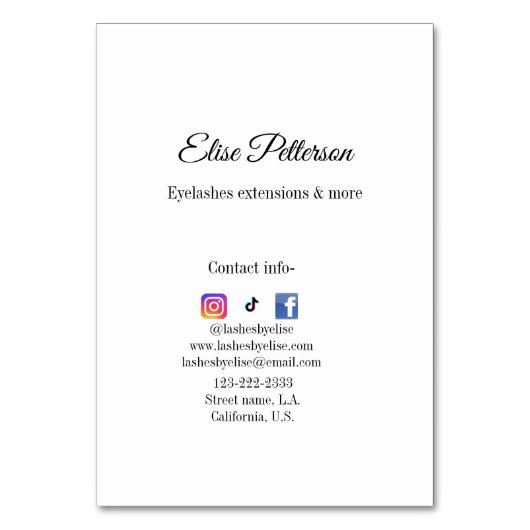 Links durch Hinzufügen von Namen Kontakt Info Soci Tischnummer (Rückseite)