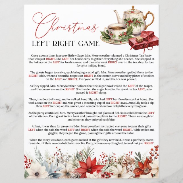 Links Right Floral Christmas Tee Party Game (Vorderseite)