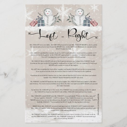 Links Right Snowman Baby Dusche (Vorderseite)