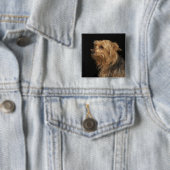 Links schwarz-braunes Yorkie-Profil Button (Beispiel)