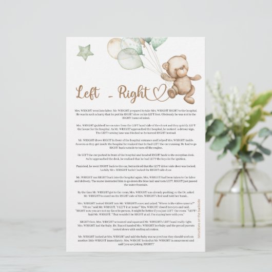 Links Teddy Bear Baby Dusche (Stehend Vorderseite)